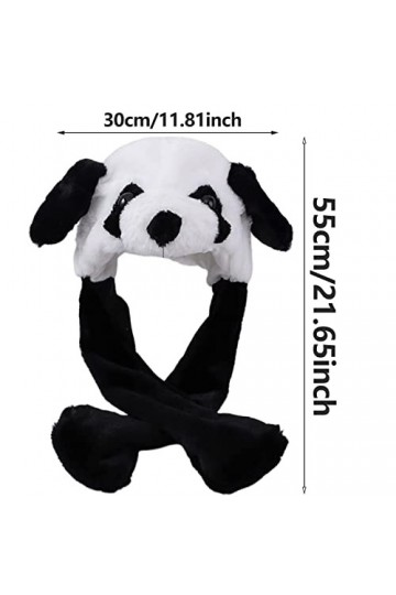 Saut Drôle de Panda en Peluche Bonnet, Bonnet en Peluche Avec Oreilles Mobiles, Bouchons dOreilles Chauds en Peluche Mignons