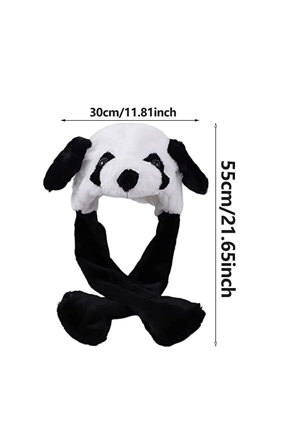 Saut Drôle de Panda en Peluche Bonnet, Bonnet en Peluche Avec Oreilles Mobiles, Bouchons dOreilles Chauds en Peluche Mignons