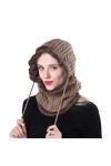 Bonnet Cagoule Tricoté en Polaire Thermique 2 en 1 Echarpe à Capuche Chapeau Hiver Tour de Cou Chaud Cache-Oreille Chapeau de