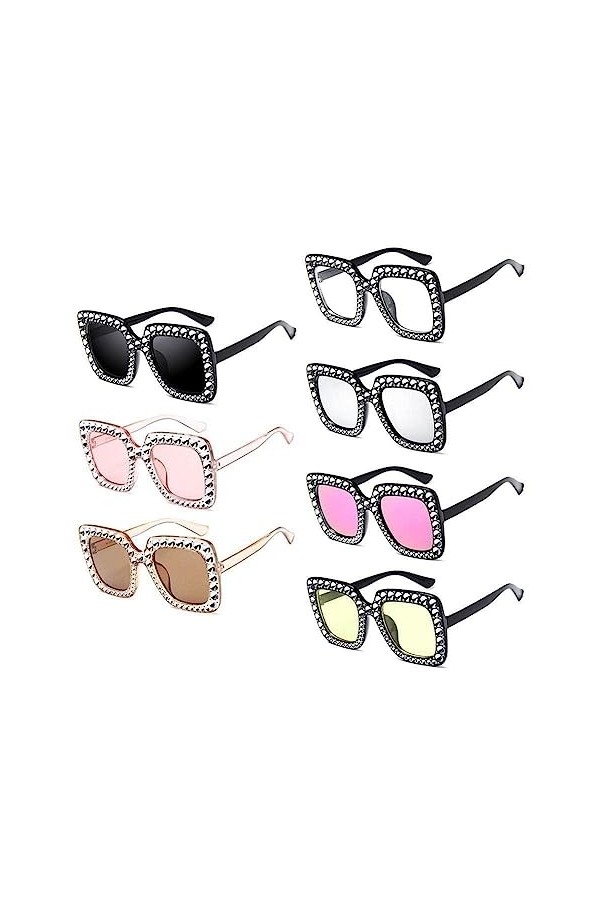 Lunettes de soleil pour femme tendance avec strass - Lunettes de soleil rétro surdimensionnées carrées I3K0 - Lunettes de sol