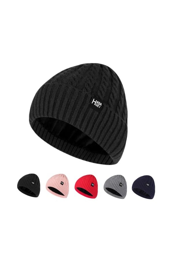 HASAGEI Bonnet Homme Hiver Coupe-Vent Chaleureux Bonnet Chapeau Femme Doublure Polaire Double épaisseur Tricoté Bonnets pour 