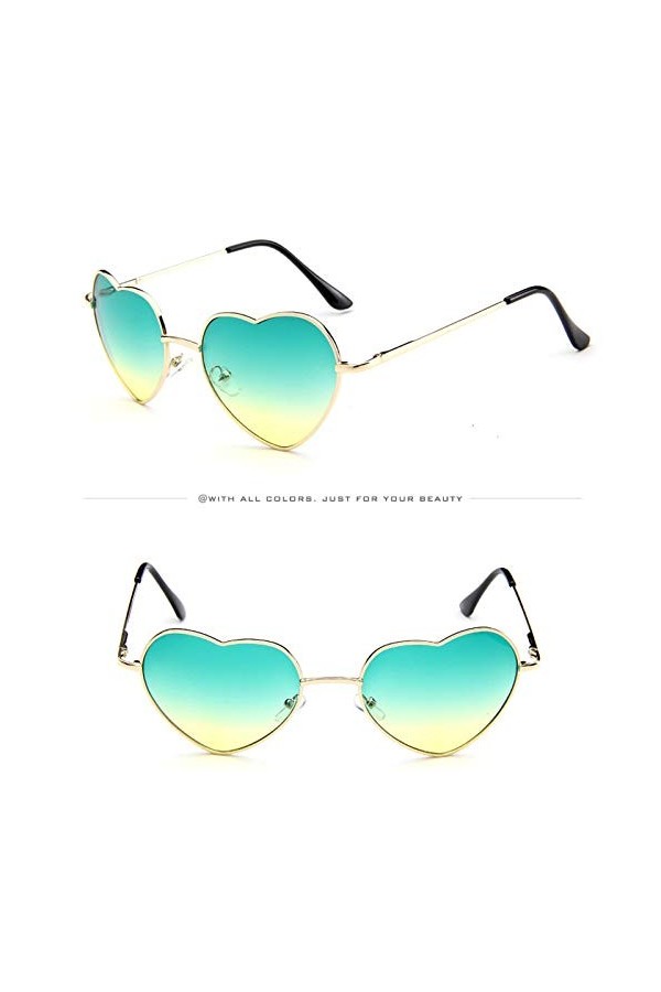 Lunettes de soleil en forme de cœur - Mode vintage - Lunettes de soleil polarisées - Rétro - Mode tendance - Cadre en métal -