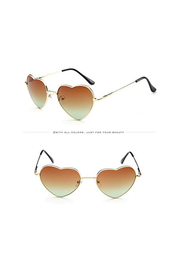Lunettes de soleil en forme de cœur - Mode vintage - Lunettes de soleil polarisées - Rétro - Mode tendance - Cadre en métal -