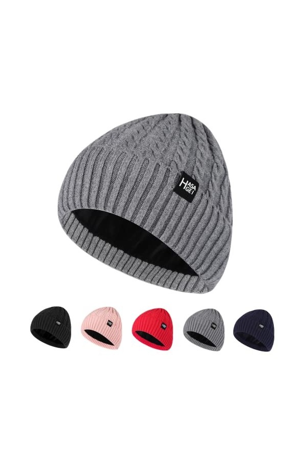 HASAGEI Bonnet Homme Hiver Coupe-Vent Chaleureux Bonnet Chapeau Femme Doublure Polaire Double épaisseur Tricoté Bonnets pour 