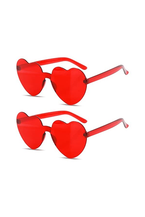 WLLHYF 2 paires de lunettes de fête en forme de cœur pour la Saint-Valentin sans monture Candy Lunettes de soleil transparent