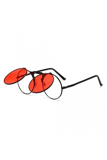 Lunettes de soleil vintage Steampunk Flip rétro rondes en métal pour homme et femme E9Z8, Or rose doré