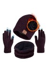 Packs Bonnet Echarpe et Gants, dhiver Ensemble de Chapeau Tricot+Écharpe de Doublure+Gants pour Écran Tactile Polaire Beanie