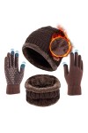 Packs Bonnet Echarpe et Gants, dhiver Ensemble de Chapeau Tricot+Écharpe de Doublure+Gants pour Écran Tactile Polaire Beanie