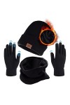 Packs Bonnet Echarpe et Gants, dhiver Ensemble de Chapeau Tricot+Écharpe de Doublure+Gants pour Écran Tactile Polaire Beanie