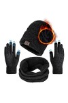 Packs Bonnet Echarpe et Gants, dhiver Ensemble de Chapeau Tricot+Écharpe de Doublure+Gants pour Écran Tactile Polaire Beanie