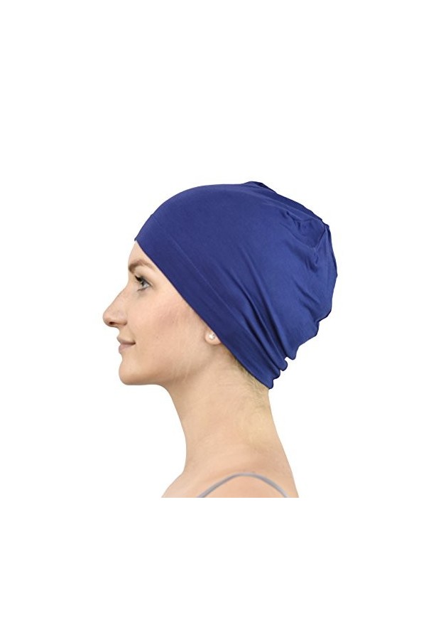 Jasmine Silk Bonnet de nuit unisexe en soie - Convient pour chimio et perte de cheveux - Chapeau carmani chimio cancer, bleu 