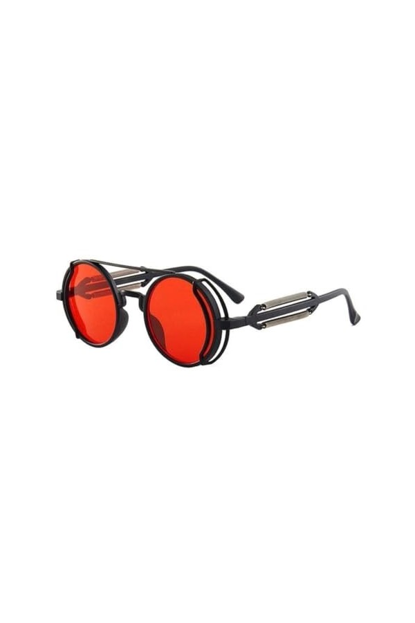 ZIRYXQ Lunettes de soleil R0M1 rondes rétro pour homme et femme Style gothique Steampunk Double printemps, Rouge/noir