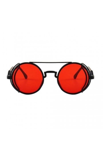 ZIRYXQ Lunettes de soleil R0M1 rondes rétro pour homme et femme Style gothique Steampunk Double printemps, Rouge/noir