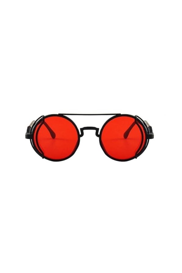 ZIRYXQ Lunettes de soleil R0M1 rondes rétro pour homme et femme Style gothique Steampunk Double printemps, Rouge/noir