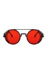 ZIRYXQ Lunettes de soleil R0M1 rondes rétro pour homme et femme Style gothique Steampunk Double printemps, Rouge/noir