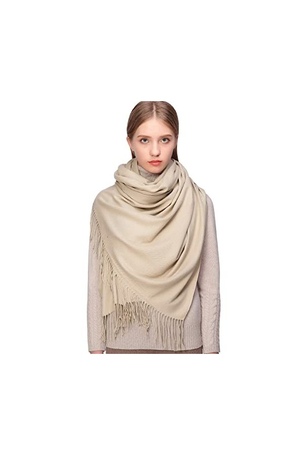 RIIQIICHY Cachemire Hiver Chaud Écharpe Pashmina Châle Wrap Pour Femmes et Hommes Beige Longues Grandes Écharpes Douces,Beige