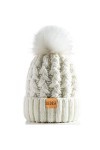 REDESS Femmes Hiver Pompon Bonnet Chapeau Polaire Doublé Chaud Chapeaux, Épais Slouchy Neige Tricot Bonnet Croisé pour Dames