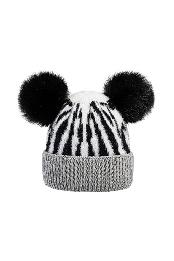 4sold Miki Bonnet dhiver en laine tricotée avec 2 pompons - pour femme et fille - pour le ski et le snowboard coloré , Noir