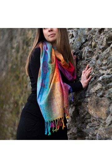 Écharpe pour femme « Marokko », couleurs arc-en-ciel, en pashmina viscose/polyester , taille XXL, 180 x 60 cm