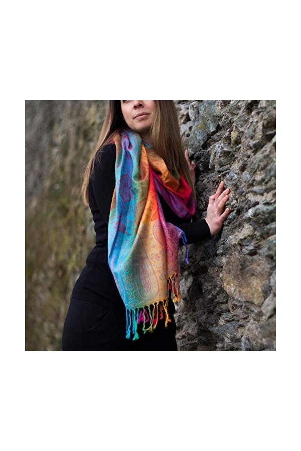 Écharpe pour femme « Marokko », couleurs arc-en-ciel, en pashmina viscose/polyester , taille XXL, 180 x 60 cm