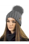 TOSKATOK Dames Femmes Hiver Rib Seed Stitch Beanie Bobble Chapeau avec Doublure en Polaire Confortable Chaud et Fausse Fourru