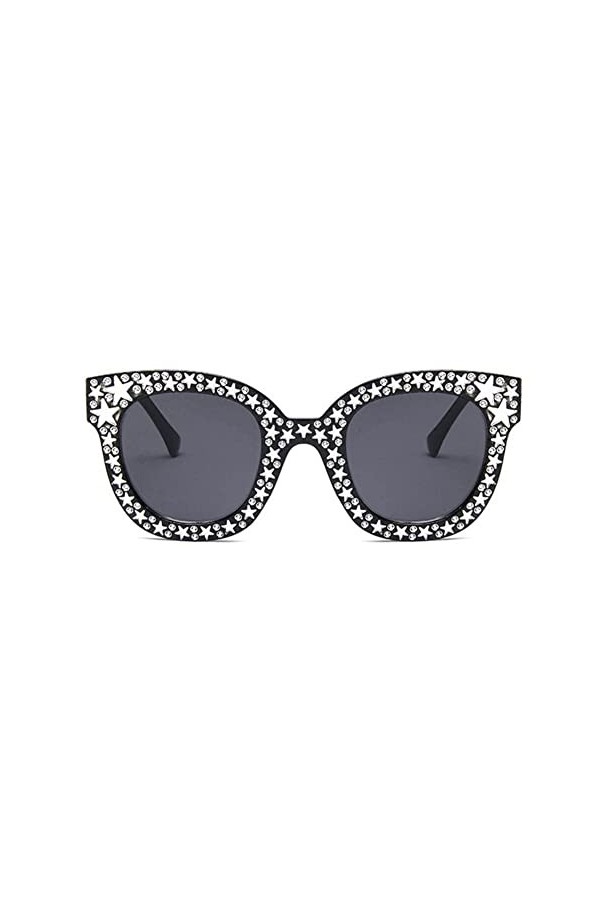 BBASILIYSD Lunettes de soleil de luxe pour femme Star Vintage Grand noir pare-soleil Lunettes de soleil Étoiles En plein air 
