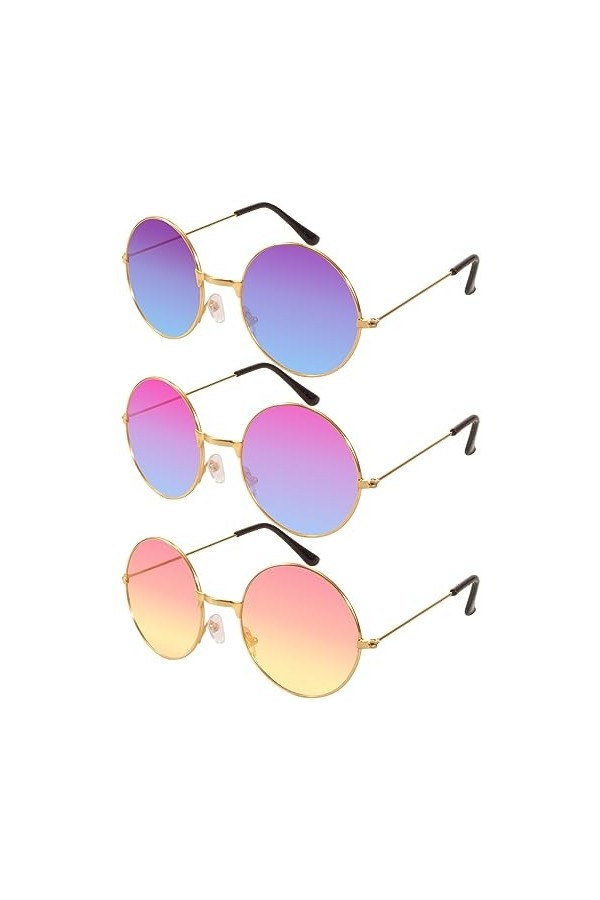Guiffly Lunette Festival, 3PCS Lunettes de Soleil Femme Lunettes Rondes Lunette Hippie Homme Fluo Drole pour un Usage Quotidi