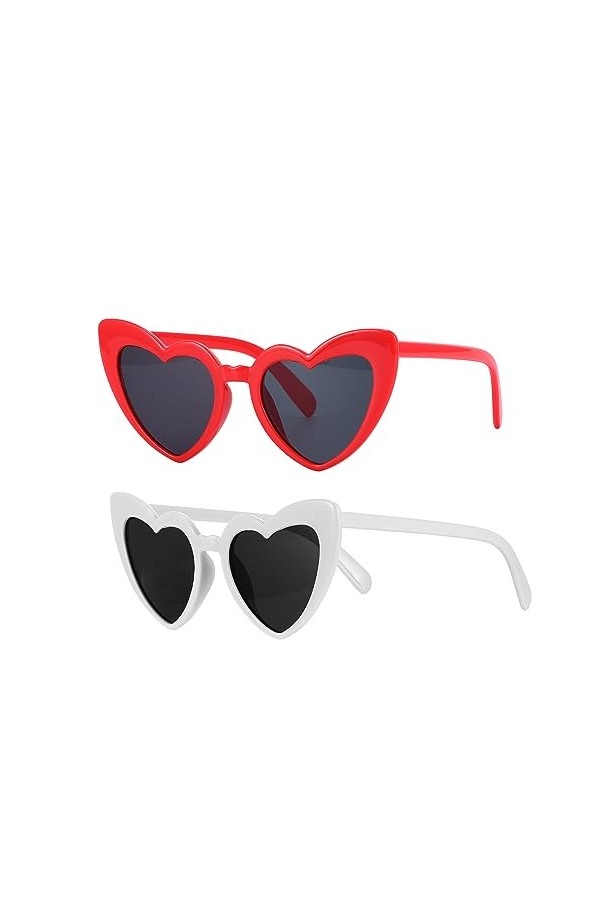 OUZHOU Lot de 2 lunettes de soleil en forme de cœur, lunettes de soleil en forme de cœur, lunettes de soleil en forme de cœur
