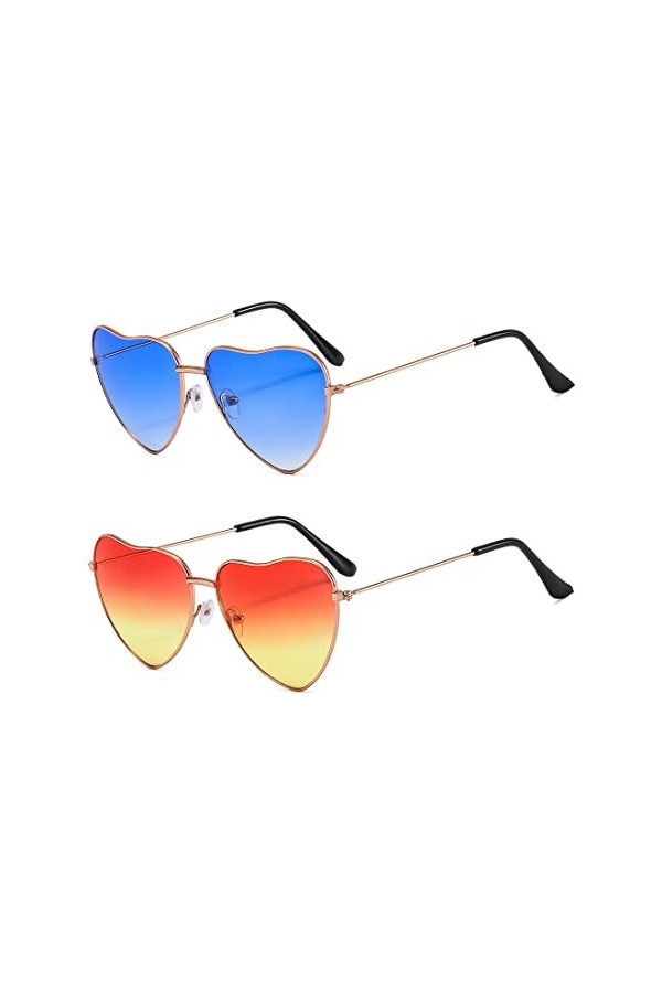 CUHZC 2 paires de lunettes de soleil pour femmes, lunettes hippies, lunettes de soleil en forme de cœur, lunettes de soleil r