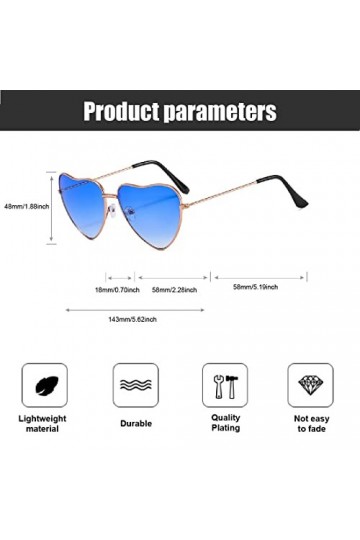 CUHZC 2 paires de lunettes de soleil pour femmes, lunettes hippies, lunettes de soleil en forme de cœur, lunettes de soleil r
