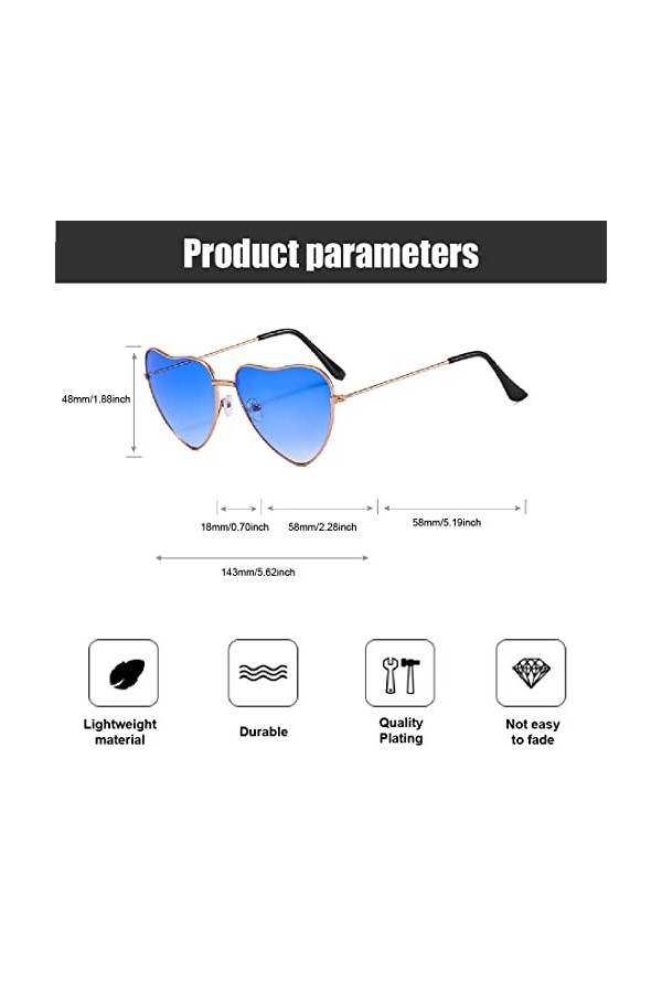 CUHZC 2 paires de lunettes de soleil pour femmes, lunettes hippies, lunettes de soleil en forme de cœur, lunettes de soleil r