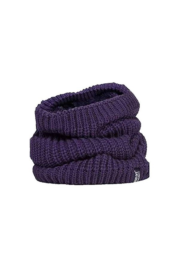 HEAT HOLDERS - Femme Épais Tricot Echarpe Tube Cache Cou Snood avec Doublé Polaire One Size, Black Chunky 