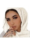 ANKOMINA Foulard long en mousseline de soie et strass pour femme musulmane, beige, taille unique