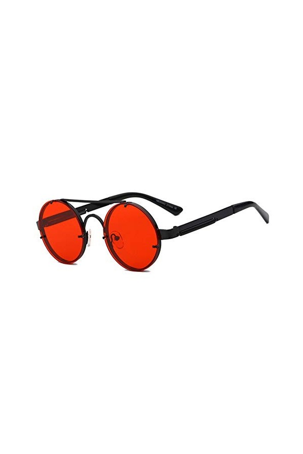 AJIAO Lunettes de Soleil Lunettes de Soleil à lentille Rouge Hommes Rond Vintage Steampunk Lunettes de Soleil pour Les Femmes