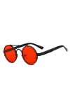 AJIAO Lunettes de Soleil Lunettes de Soleil à lentille Rouge Hommes Rond Vintage Steampunk Lunettes de Soleil pour Les Femmes