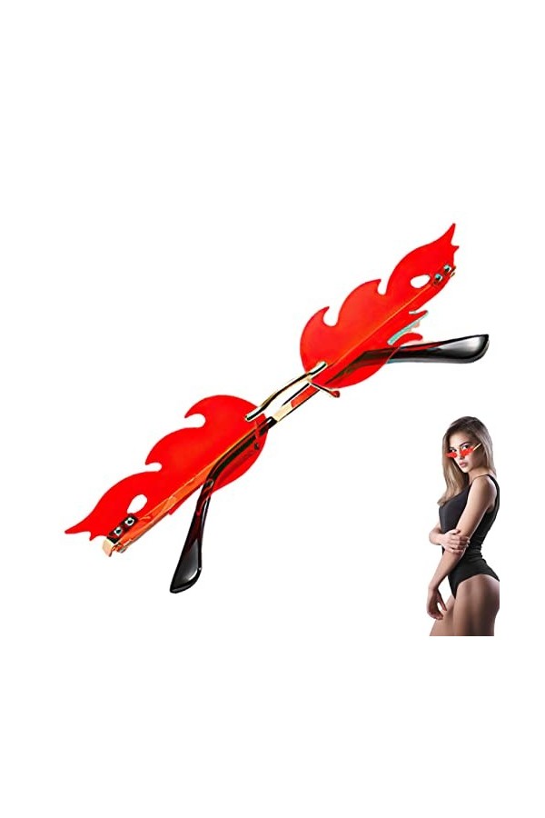 Lunettes de soleil en forme de flamme de feu | Lunettes de soleil sans monture pour femme, lunettes de soleil mignonnes des a