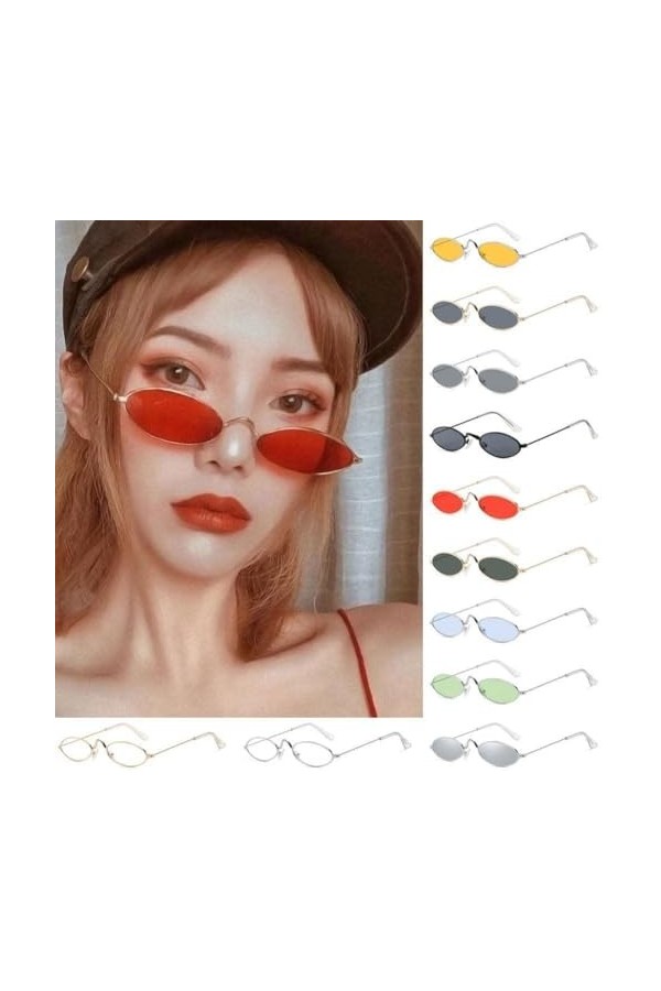 CHUN Petites lunettes de soleil ovales vintage avec monture en métal Style punk Pour filles et hommes Pour femme, Couleur 2