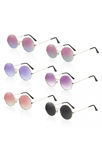 Teklemon Lunettes de Soleil Rondes, 6 Paires Lunettes de Soleil Rétro Hippie Lunettes pour Fête Rondes Coeur Couleur Dégradé 