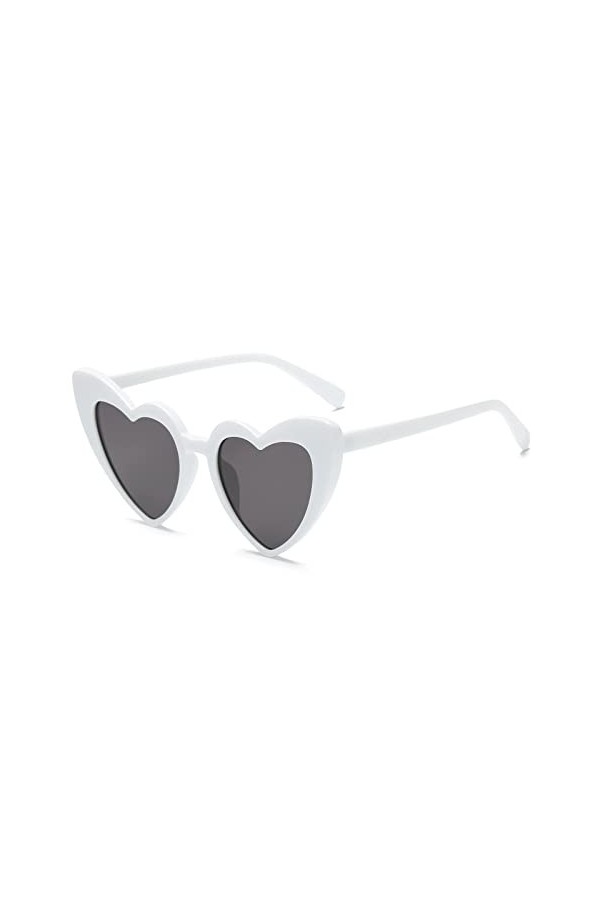 BLeezm Lunettes de Soleil Coeur-Blanc, Lunettes de Soleil Vintage en Forme de Cœur pour Femme, Protection Solaire UV400 et Pr