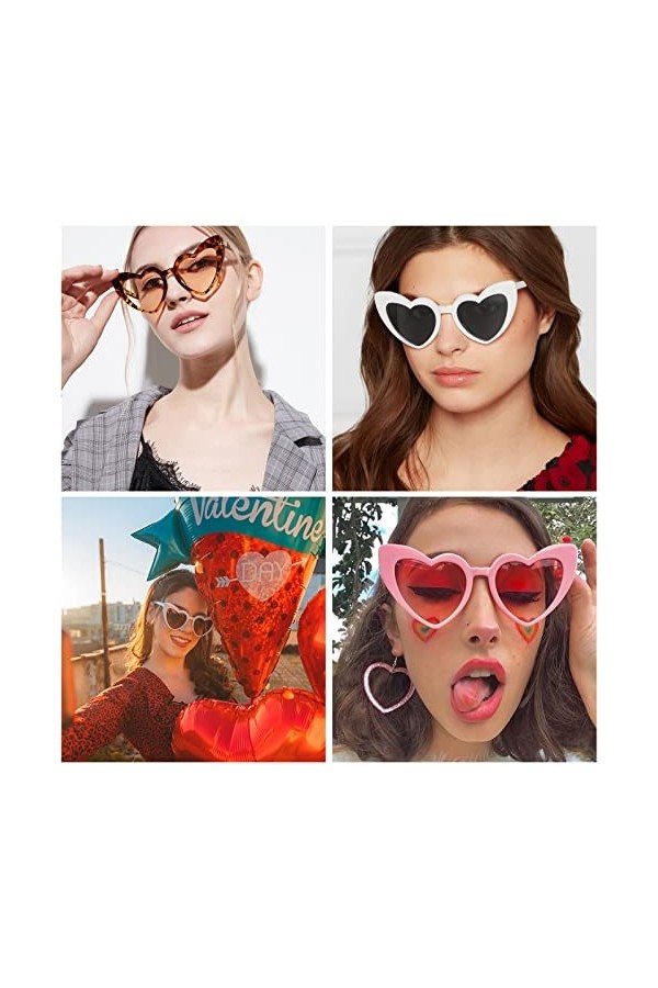 Sporgo Lot de 6 paires de lunettes de soleil rétro en forme de cœur avec UV400, lunettes de soleil hippie œil de chat, lunett