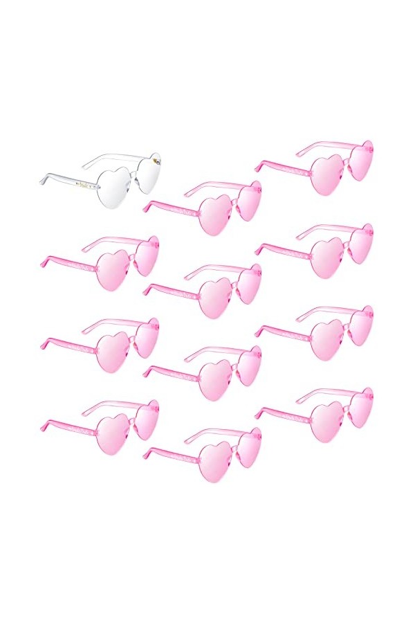 Blulu 12 Lunettes de Soleil de Cœur Transparentes sans Monture Lunettes de Soleil Bride Colorées pour Mariage