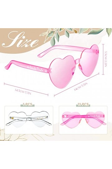 Blulu 12 Lunettes de Soleil de Cœur Transparentes sans Monture Lunettes de Soleil Bride Colorées pour Mariage