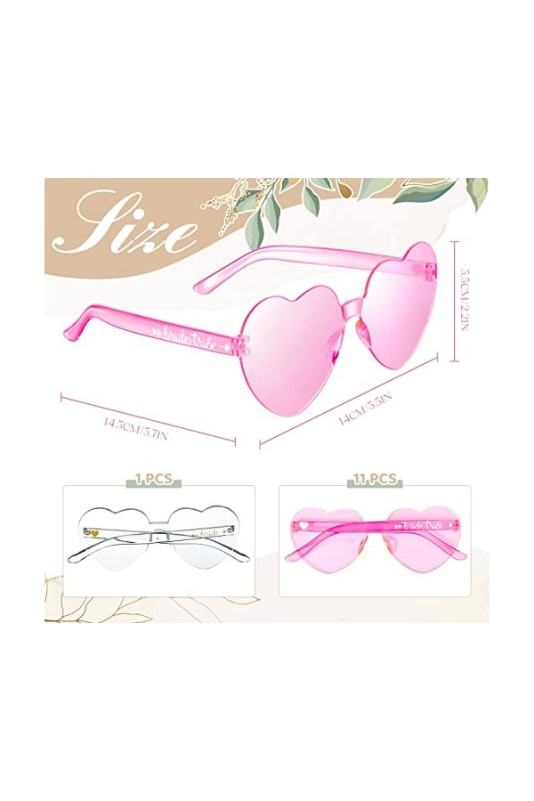 Blulu 12 Lunettes de Soleil de Cœur Transparentes sans Monture Lunettes de Soleil Bride Colorées pour Mariage