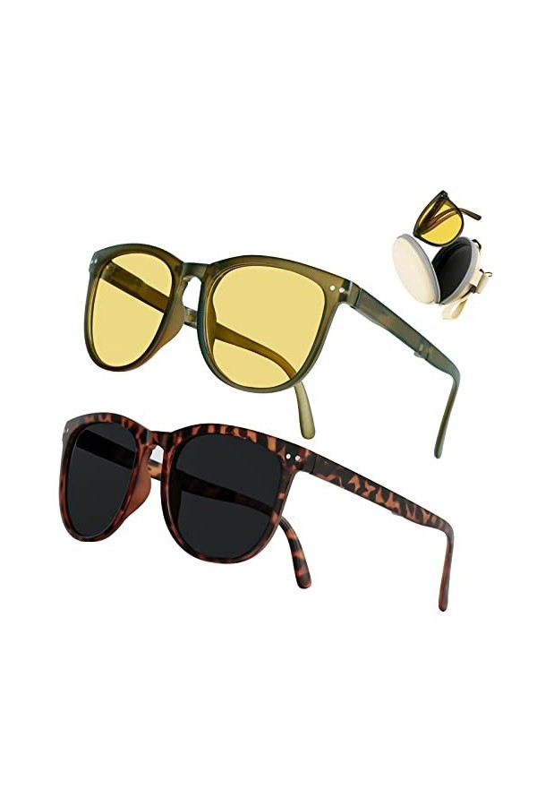 2 PCS Lunettes de Soleil Polarisées Pour Hommes et Femmes, UV400 Protection lunettes de soleil pliables polarisées avec étui,