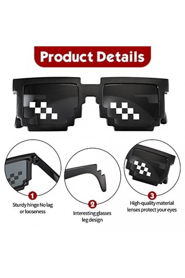 8 Bits Pixel Lunettes de Soleil Unisexes en Verre Mosaïque Lunettes de Soleil Anti-UV Joueur Lunettes de Vie de Voyou Cool po