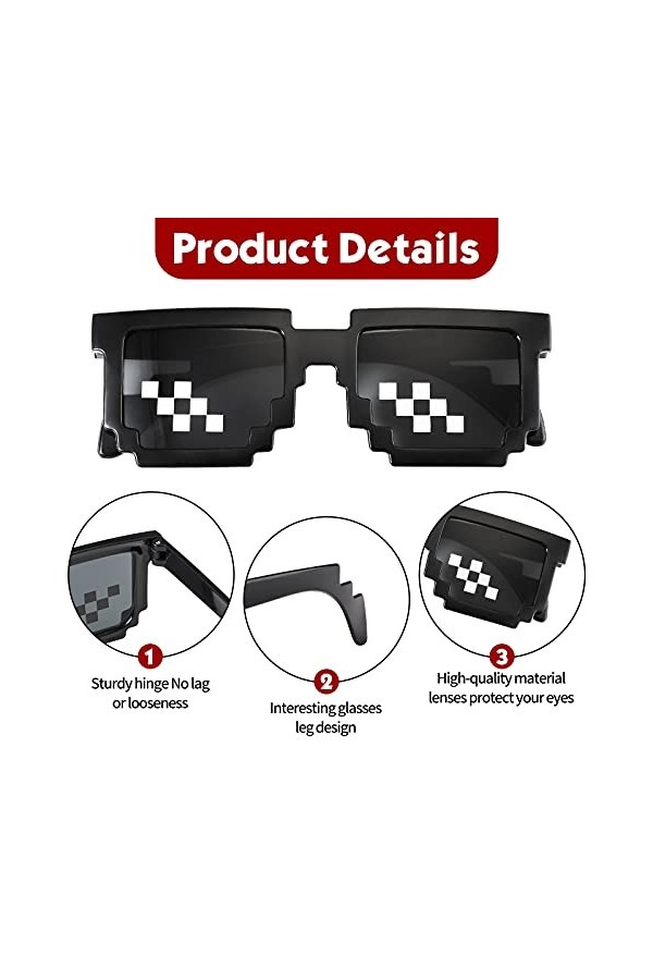 8 Bits Pixel Lunettes de Soleil Unisexes en Verre Mosaïque Lunettes de Soleil Anti-UV Joueur Lunettes de Vie de Voyou Cool po