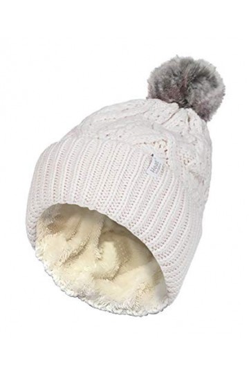 HEAT HOLDERS - Femme Fantaisie Tricot Chaud Hiver Slouch Bonnet Beanie avec Pompon One Size, Cream Solna 