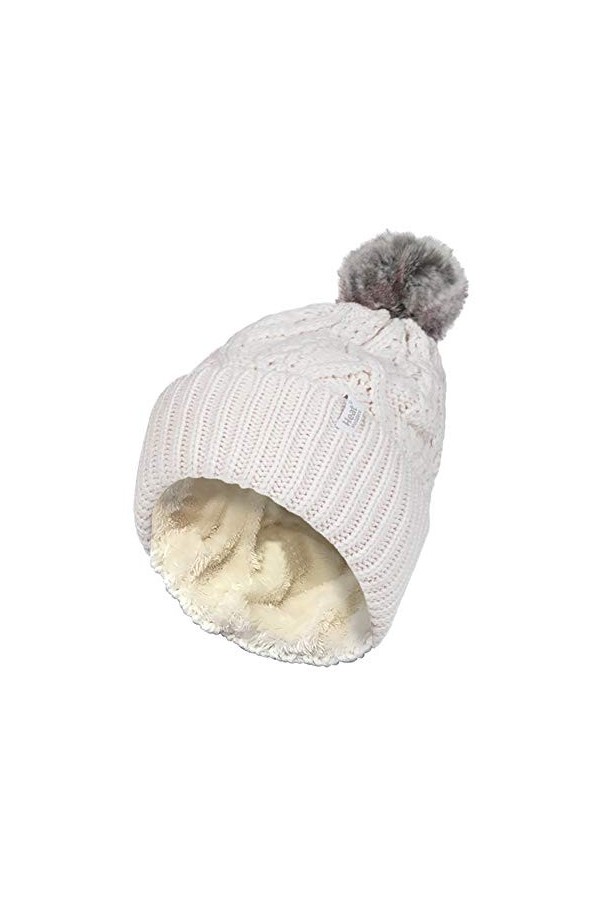 HEAT HOLDERS - Femme Fantaisie Tricot Chaud Hiver Slouch Bonnet Beanie avec Pompon One Size, Cream Solna 