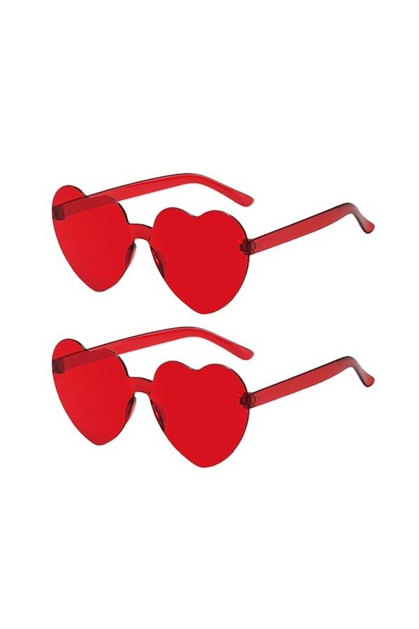 Lunettes de Soleil Coeur, 2 Pièces Lunettes de Soleil à Cœur Sans Monture, Rouge Heart Lunettes Rétro, Lunettes Love Heart de