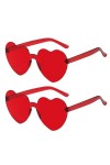 Lunettes de Soleil Coeur, 2 Pièces Lunettes de Soleil à Cœur Sans Monture, Rouge Heart Lunettes Rétro, Lunettes Love Heart de